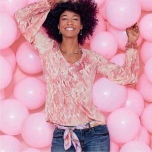 CAbi 5708 Bethany Pink Snakeskin Balloon Long Sleeve Blouse Colorful M EUC